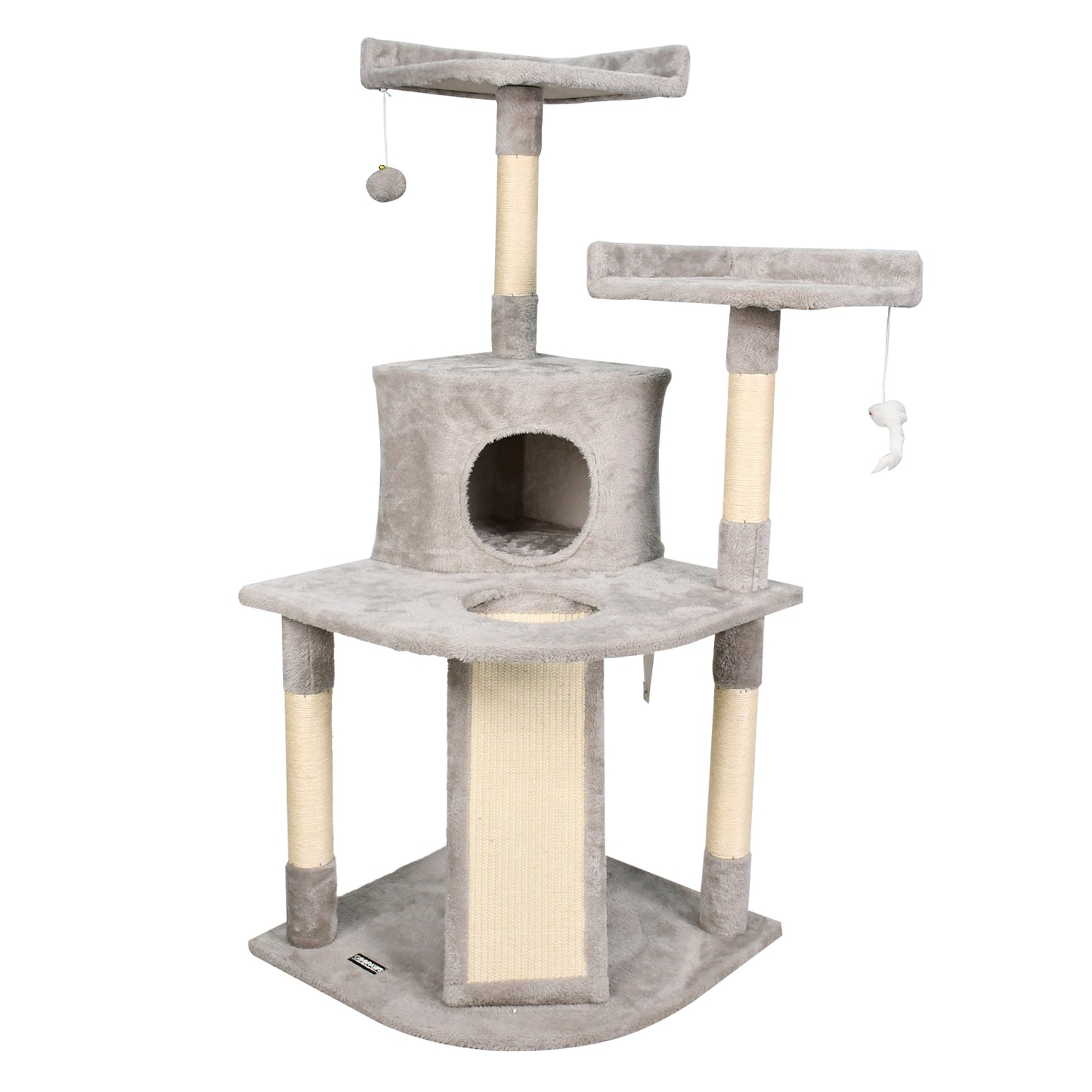 Goopaws 50" Multi-Level Cat Tree Tower with Condo & Scratching Posts - Grey Faux Fur - Catpick