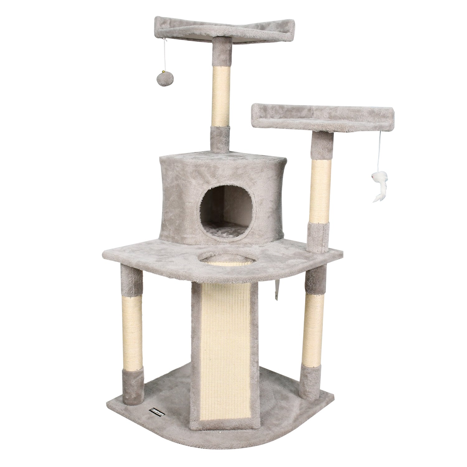 Goopaws 50" Multi-Level Cat Tree Tower with Condo & Scratching Posts - Grey Faux Fur - Catpick