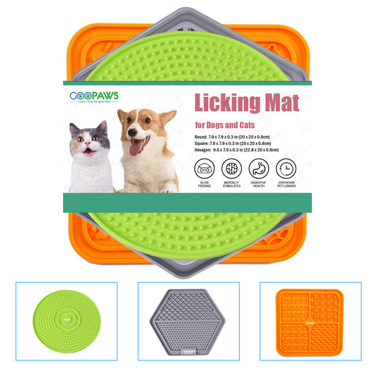 Goopaws 3-Pack Calming Licking Mat for Dogs & Cats | Strong Suction Slow Feeder | Anxiety Relief & Boredom Buster (BPA-Free Silicone)
