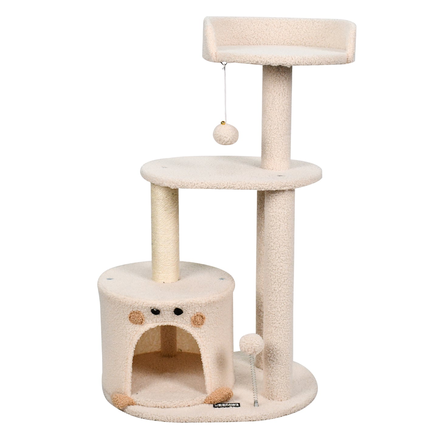 34" Cat Tree Tower with Condo & Plush Perch - Cream | Durable Scratching Post for Small & Medium Cats