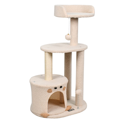 34" Cat Tree Tower with Condo & Plush Perch - Cream | Durable Scratching Post for Small & Medium Cats