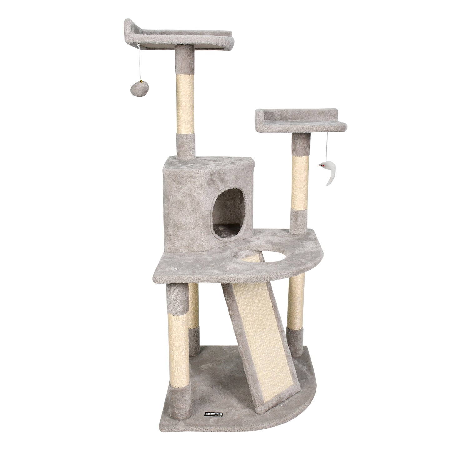 Goopaws 50" Multi-Level Cat Tree Tower with Condo & Scratching Posts - Grey Faux Fur - Catpick
