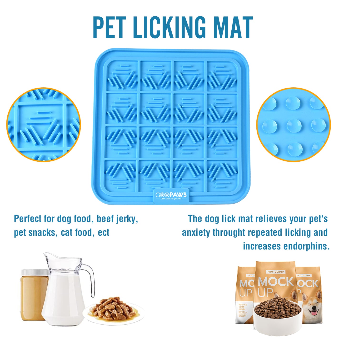GOOPAWS Dog Licking Mat 3-Pack with Suction Cups - Slow Feeder & Anxiety Relief Pad for Grooming, Bathing & Training (Orange/Gray/Blue)