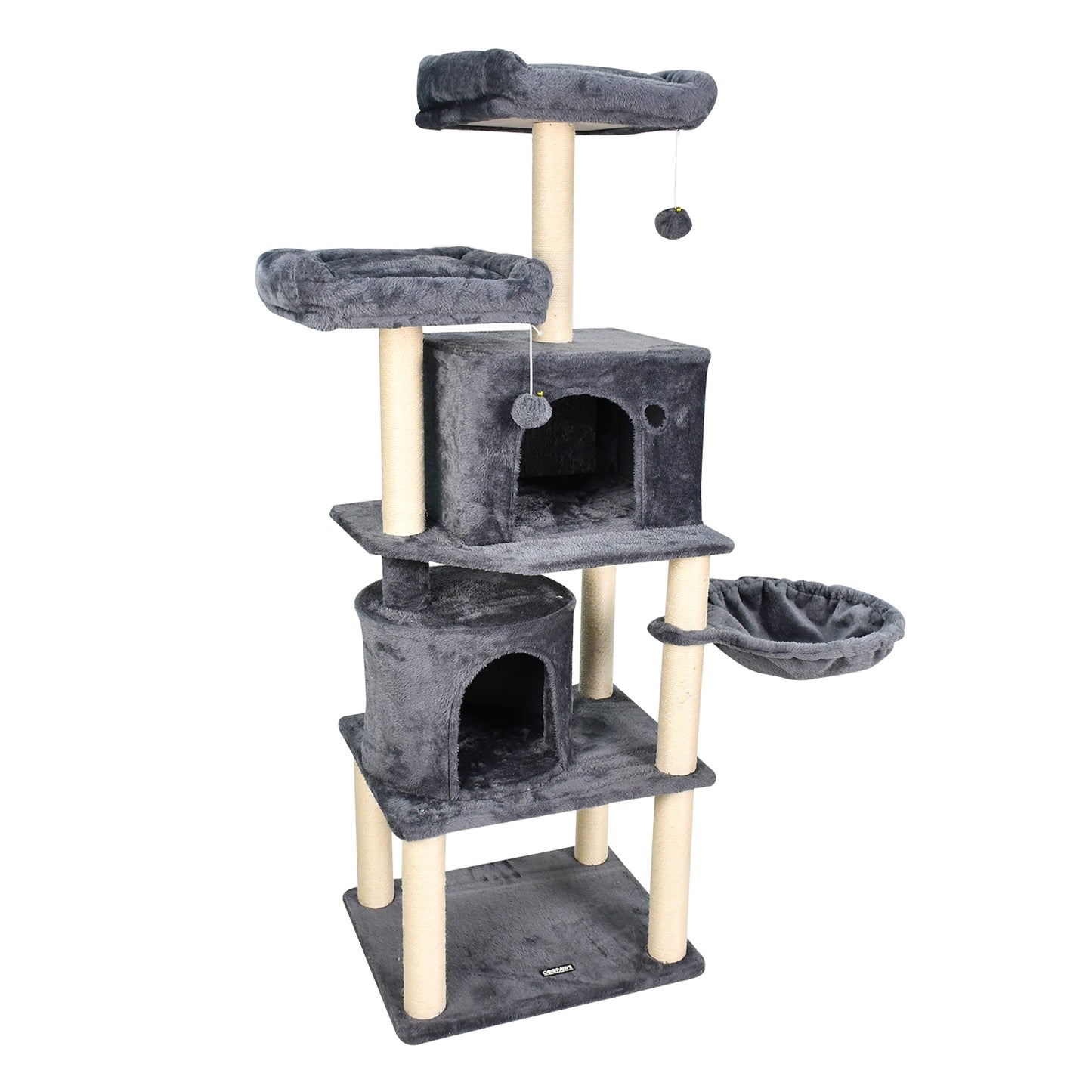 Jespet 60" Multi-Level Cat Tree Tower & Condo - Large Faux Fur Activity Center with Scratching Posts, Hammock & Perch for Indoor Cats (Dark Grey)