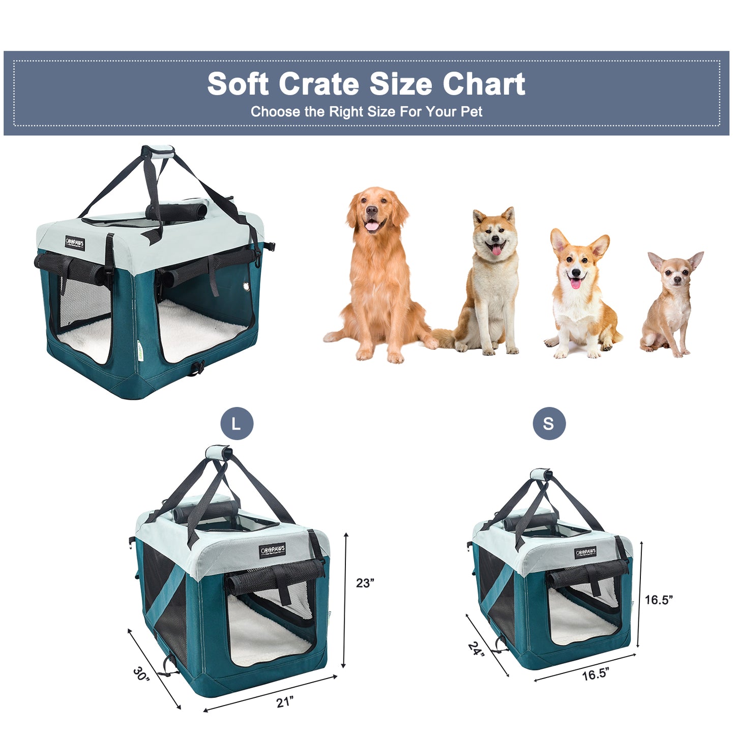 Jespet GooPaws Portable Soft Pet Crate | 3-Door Folding Travel Kennel for Dogs & Cats | Indoor/Outdoor & Car Ready