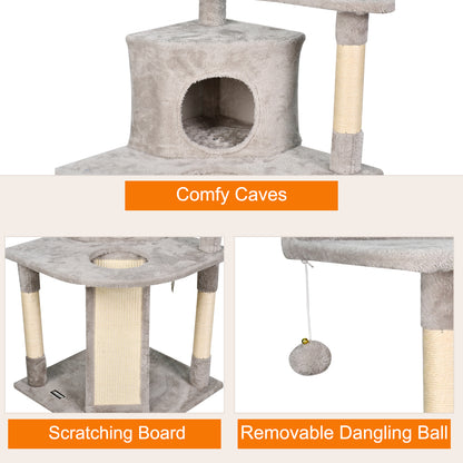 Goopaws 50" Multi-Level Cat Tree Tower with Condo & Scratching Posts - Grey Faux Fur - Catpick