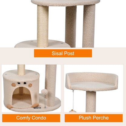 34" Cat Tree Tower with Condo & Plush Perch - Cream | Durable Scratching Post for Small & Medium Cats