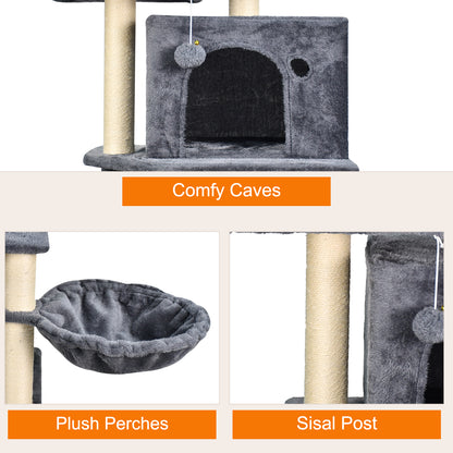 Jespet 60" Multi-Level Cat Tree Tower & Condo - Large Faux Fur Activity Center with Scratching Posts, Hammock & Perch for Indoor Cats (Dark Grey)