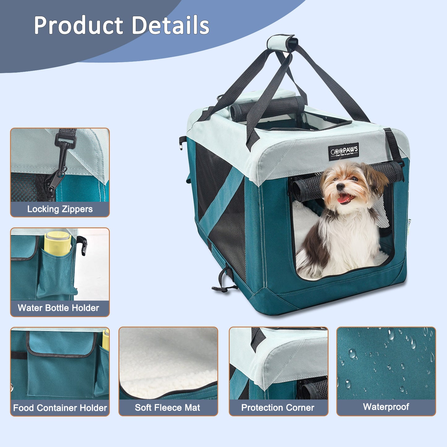 Jespet GooPaws Portable Soft Pet Crate | 3-Door Folding Travel Kennel for Dogs & Cats | Indoor/Outdoor & Car Ready