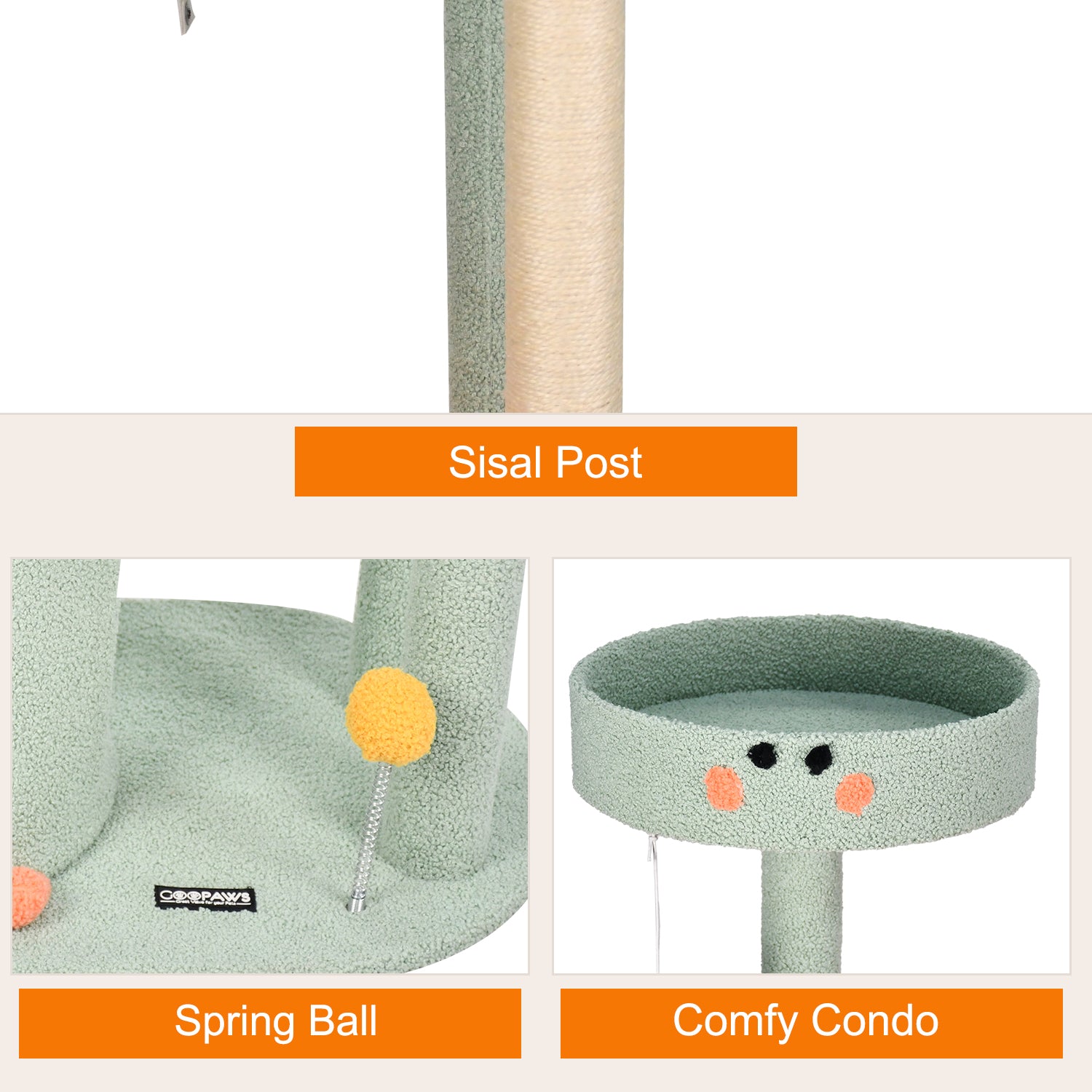 34" Sage Green Cat Tree Tower with Condo & Plush Perch | Nature-Inspired Cat Furniture for Indoor Cats - Catpick