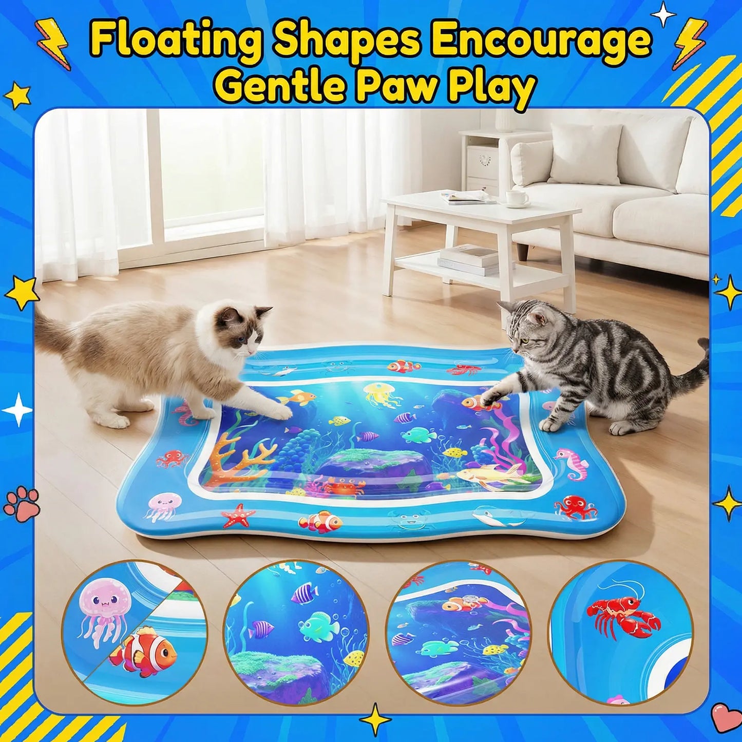 Catpick Cat Water Play Mat—Water Bed with Floating Fish, Foldable Water Play Mat, 0.7mm Thickened PVC, 17 x 25 inches