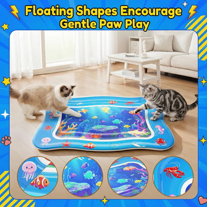 Catpick Cat Water Play Mat—Water Bed with Floating Fish, Foldable Water Play Mat, 0.7mm Thickened PVC, 17 x 25 inches
