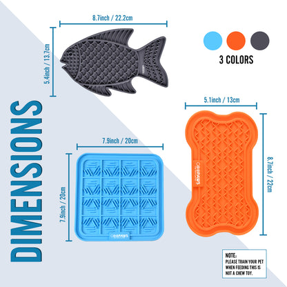 GOOPAWS Dog Licking Mat 3-Pack with Suction Cups - Slow Feeder & Anxiety Relief Pad for Grooming, Bathing & Training (Orange/Gray/Blue)