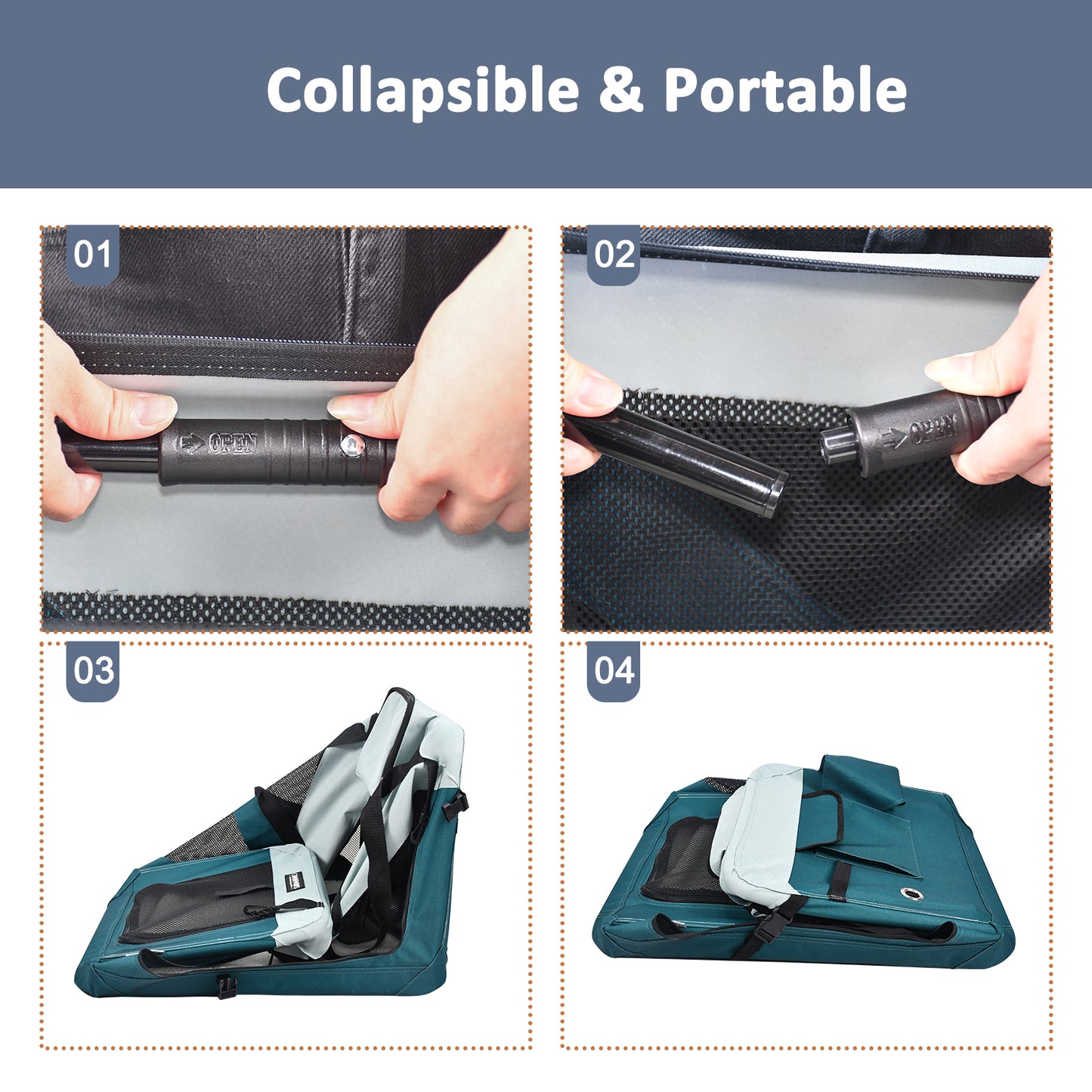 Jespet GooPaws Portable Soft Pet Crate | 3-Door Folding Travel Kennel for Dogs & Cats | Indoor/Outdoor & Car Ready