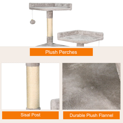 Goopaws 50" Multi-Level Cat Tree Tower with Condo & Scratching Posts - Grey Faux Fur - Catpick