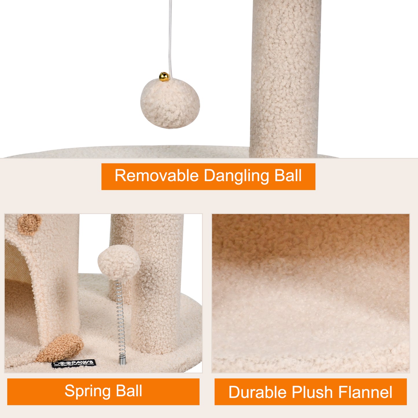 34" Cat Tree Tower with Condo & Plush Perch - Cream | Durable Scratching Post for Small & Medium Cats