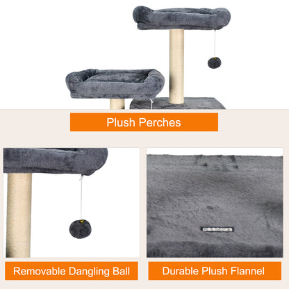 Jespet 60" Multi-Level Cat Tree Tower & Condo - Large Faux Fur Activity Center with Scratching Posts, Hammock & Perch for Indoor Cats (Dark Grey)