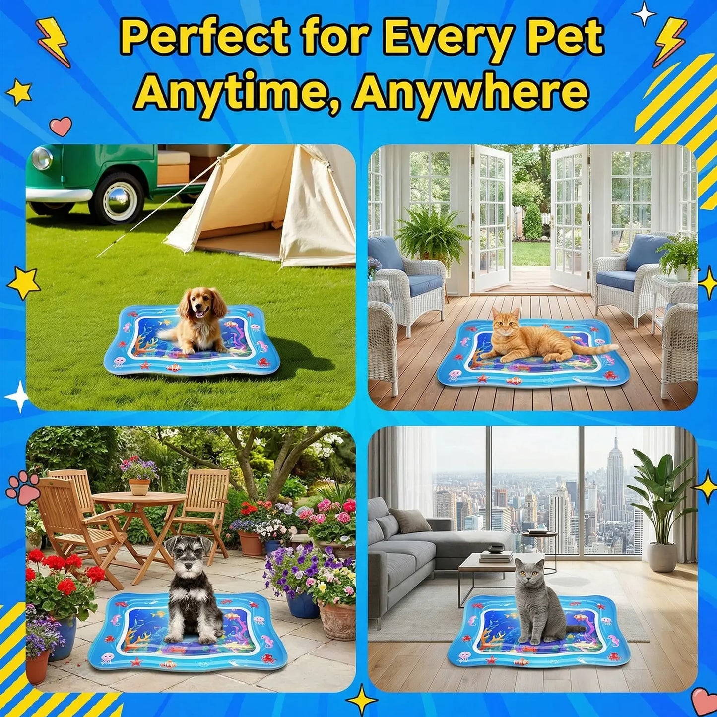 Catpick Cat Water Play Mat—Water Bed with Floating Fish, Foldable Water Play Mat, 0.7mm Thickened PVC, 17 x 25 inches