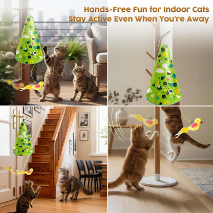 Interactive Cat Toy for Indoor Cats: 2 in1 Automatic Hide and Seek Moving Concealed Flying Bird Wand Feather with Chirping Bird Squeaky, Hanging Rechargeable Exercise Cat Toy for Kittens and Adult Cat