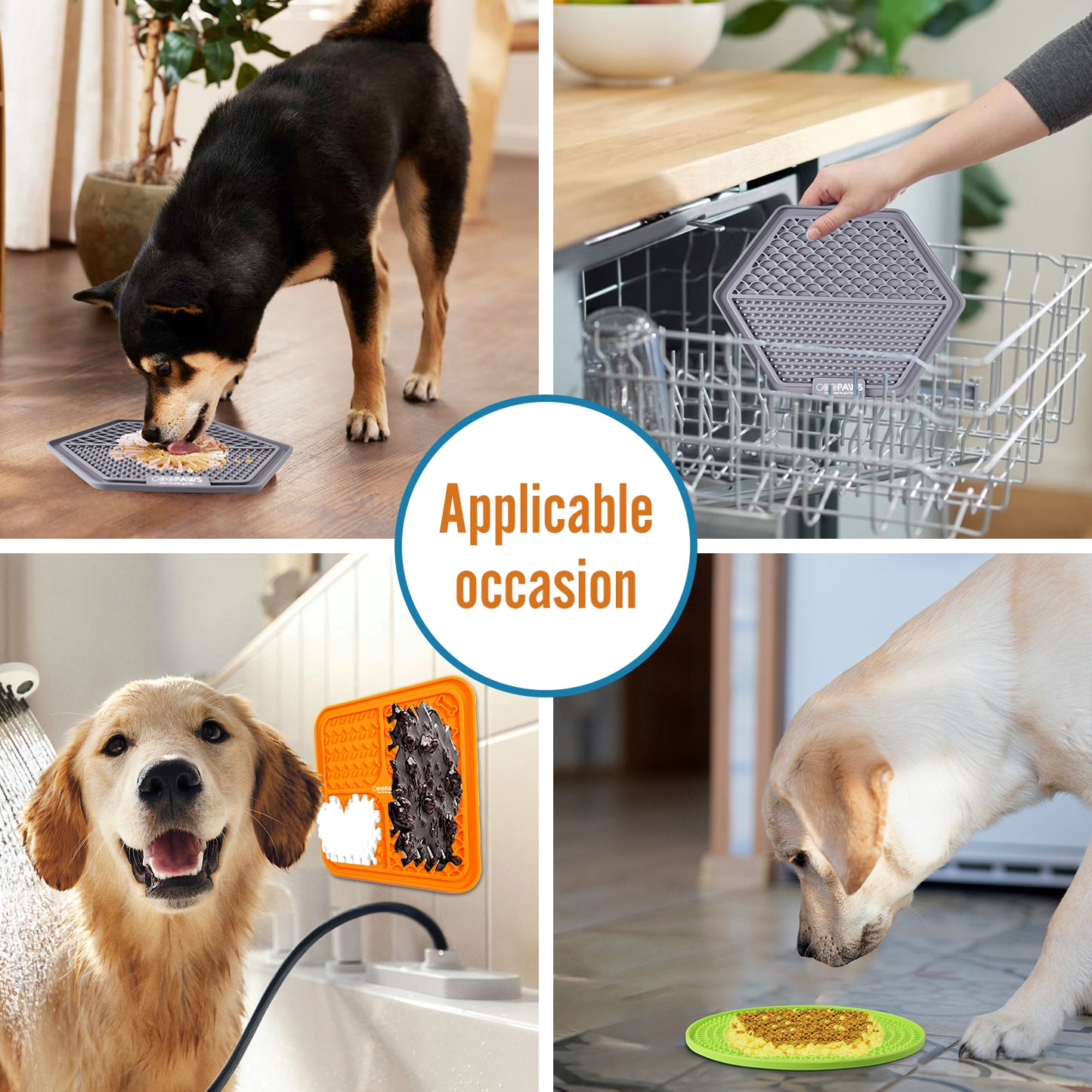 Goopaws 3-Pack Calming Licking Mat for Dogs & Cats | Strong Suction Slow Feeder | Anxiety Relief & Boredom Buster (BPA-Free Silicone)