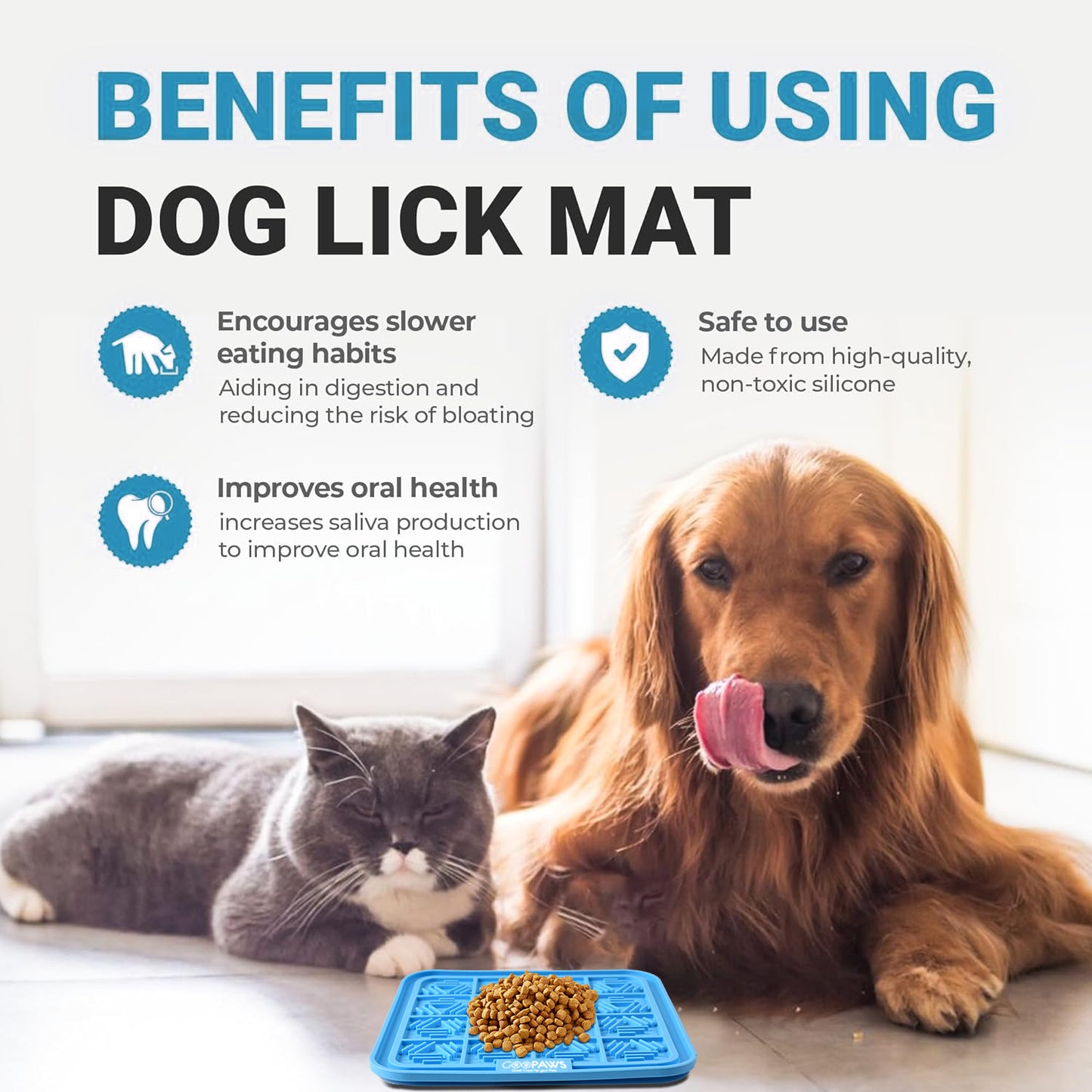 GOOPAWS Dog Licking Mat 3-Pack with Suction Cups - Slow Feeder & Anxiety Relief Pad for Grooming, Bathing & Training (Orange/Gray/Blue)