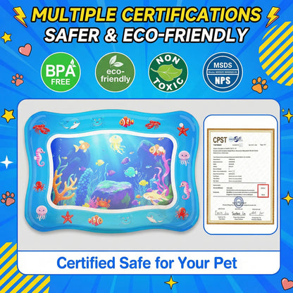 Catpick Cat Water Play Mat—Water Bed with Floating Fish, Foldable Water Play Mat, 0.7mm Thickened PVC, 17 x 25 inches