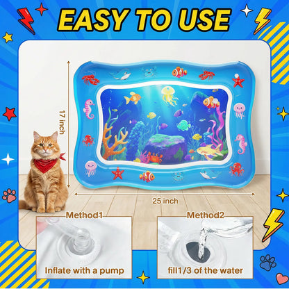 Catpick Cat Water Play Mat—Water Bed with Floating Fish, Foldable Water Play Mat, 0.7mm Thickened PVC, 17 x 25 inches